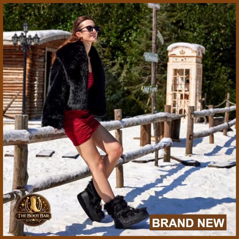 Faux Fur Ankle Boots Winter Snow Boots Warm Cozy Fluffy Fuzzy Comfortable - Picture 2 of 7
